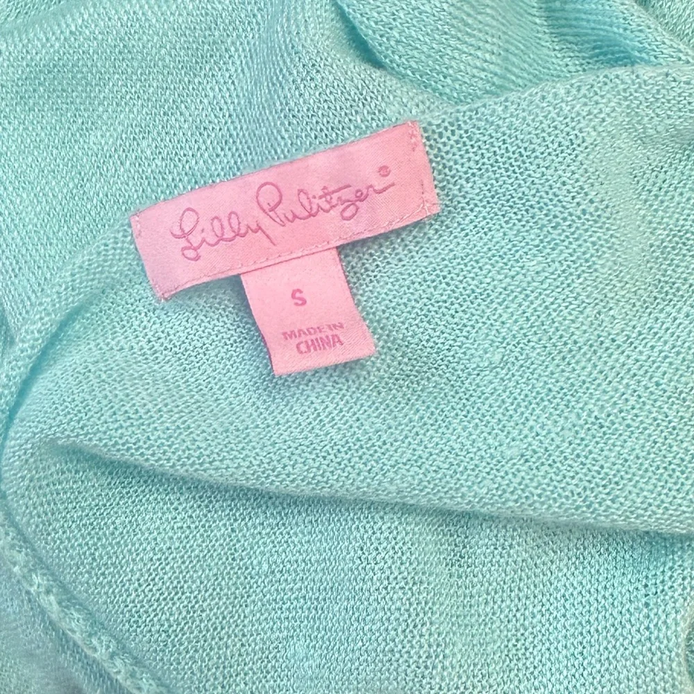 Lilly Pulitzer Sweater Womens Alana Aqua Blue 100% Linen Solid Pullover Top sz S - Picture 6 of 7